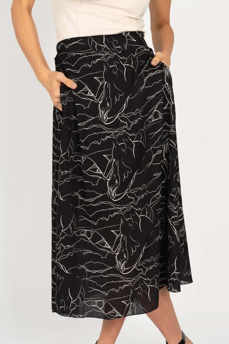 Black & White Print Midi Skirt