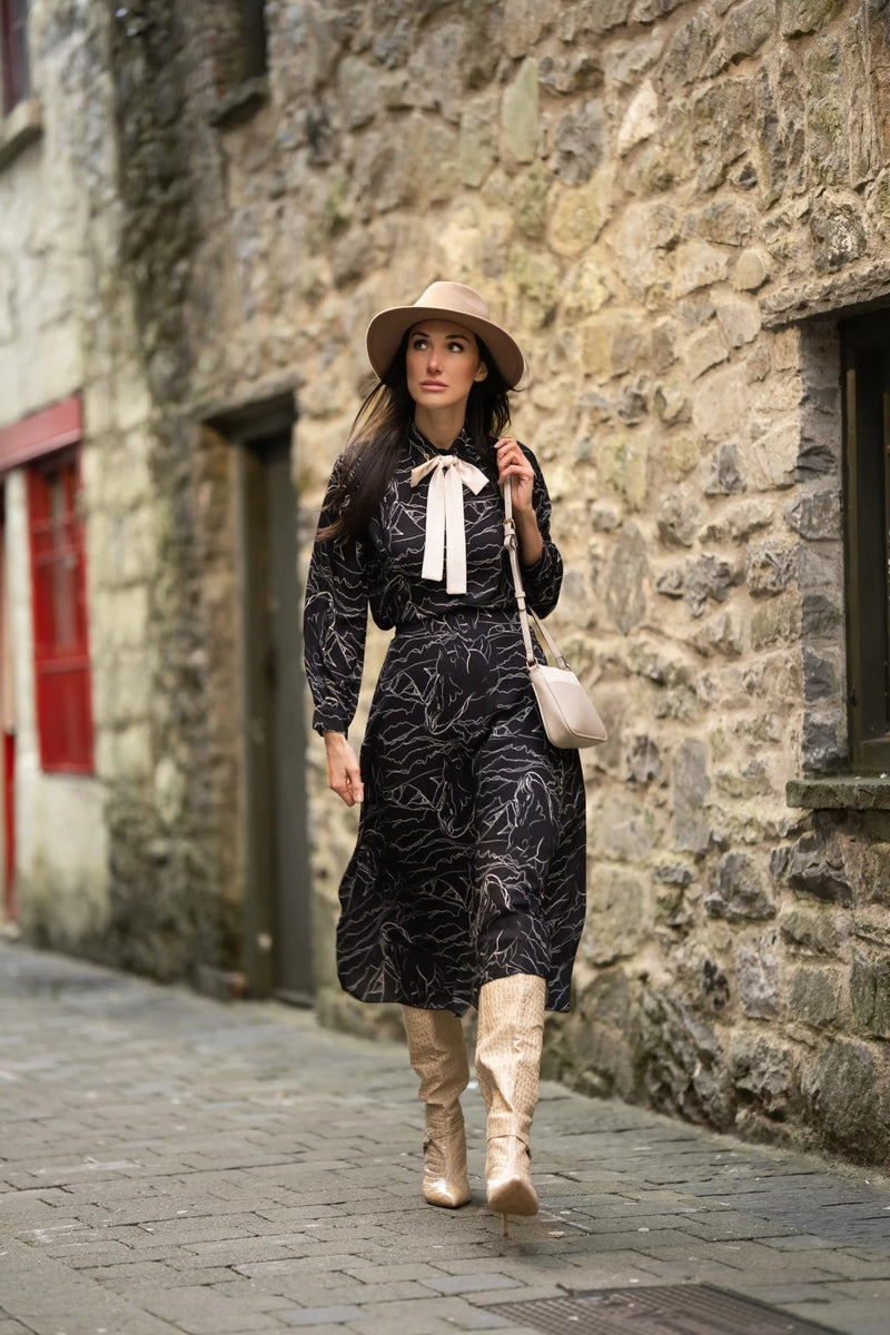 Black & White Print Midi Skirt
