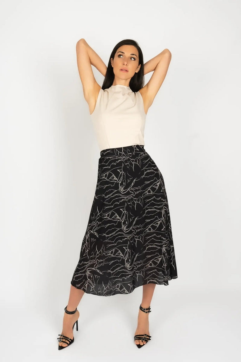 Black & White Print Midi Skirt