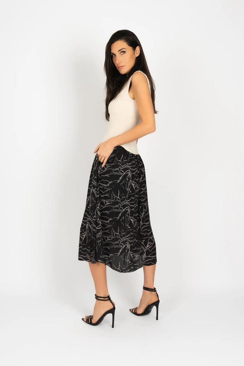 Black & White Print Midi Skirt