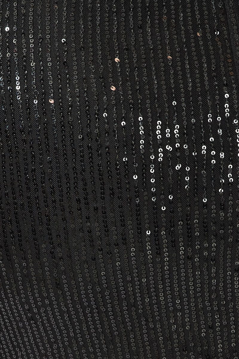 Black Long Sequin Split Skirt