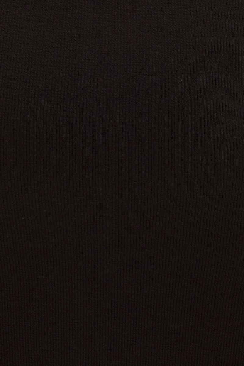 Black Midi Skirt Rib Textured Jersey Elastic Waist