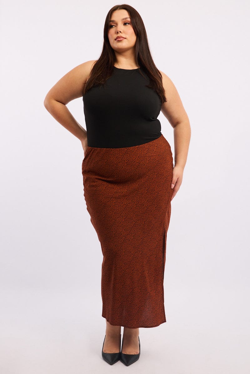Brown Geo Spot Slip Skirt