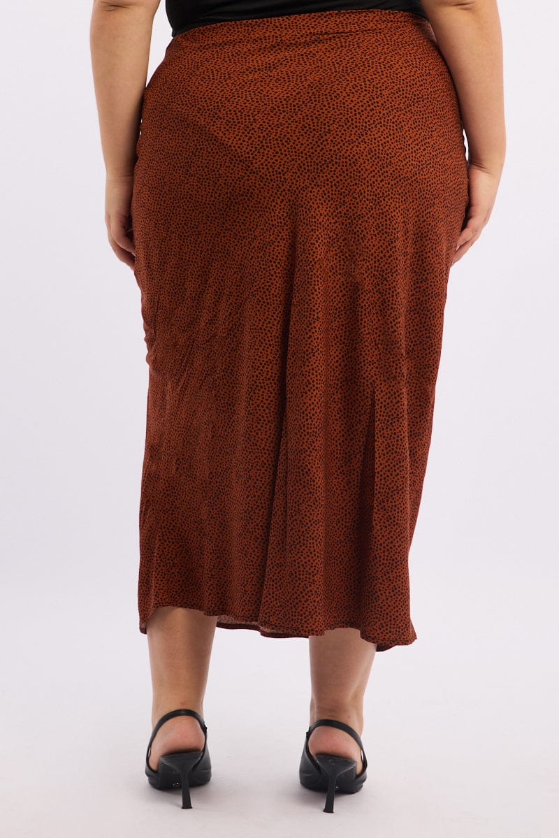 Brown Geo Spot Slip Skirt