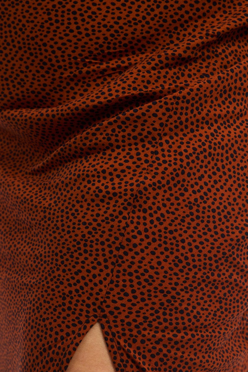 Brown Geo Spot Slip Skirt