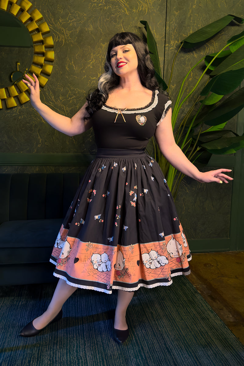 Kewpie® Spiderweb Love Novelty Print Gathered Skirt
