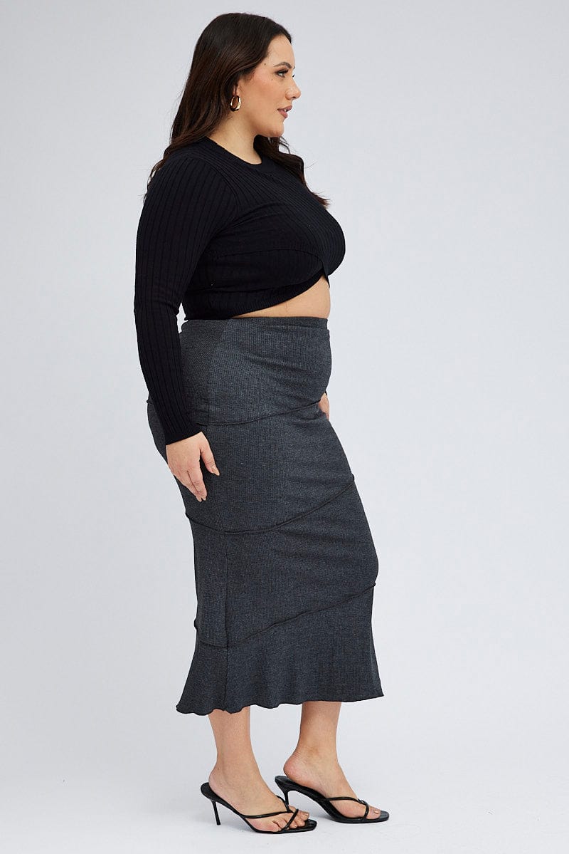 Grey Maxi Skirt Asymmetrical Rib