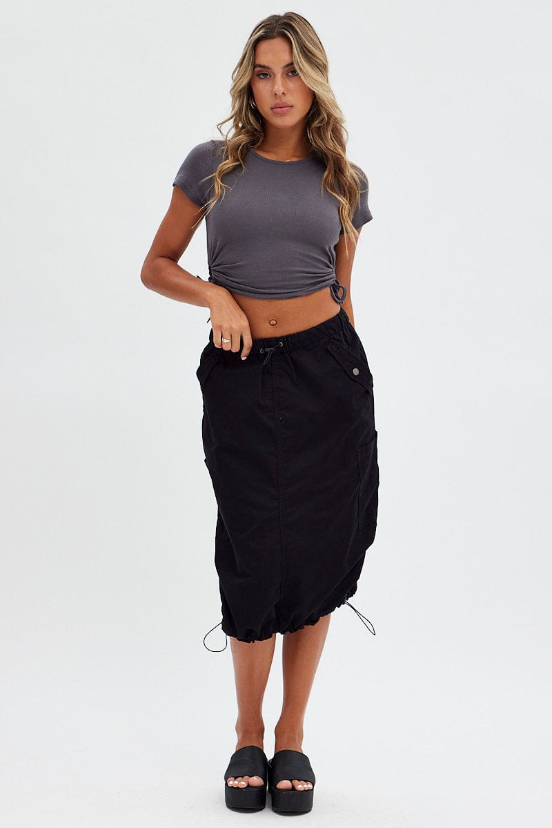Grey Side Ruching Top Short Sleeve Crop