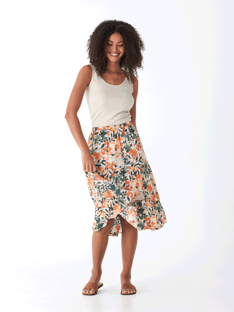 Kathleen Printed Woven Midi Skirt