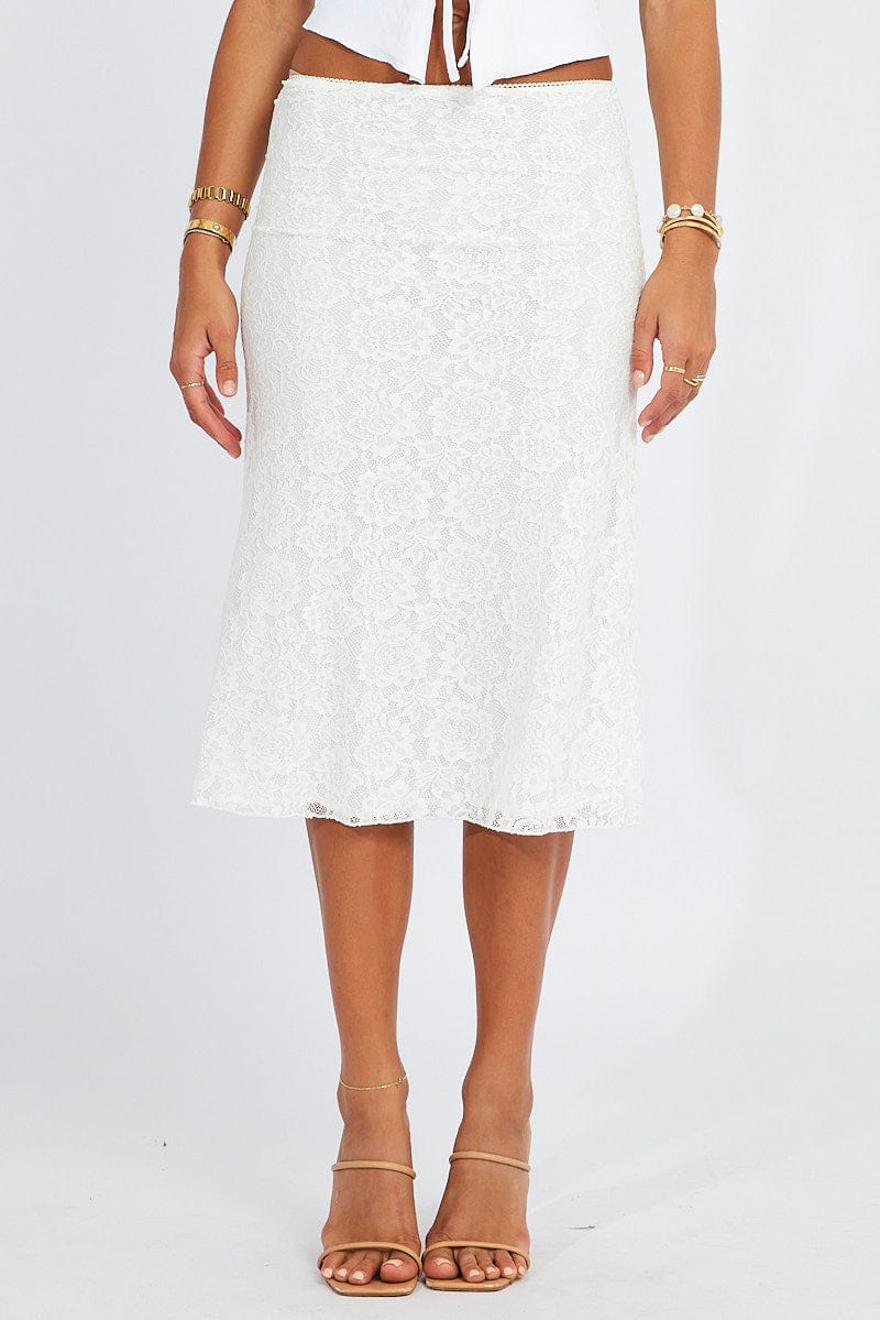 White Lace Skirt High Rise