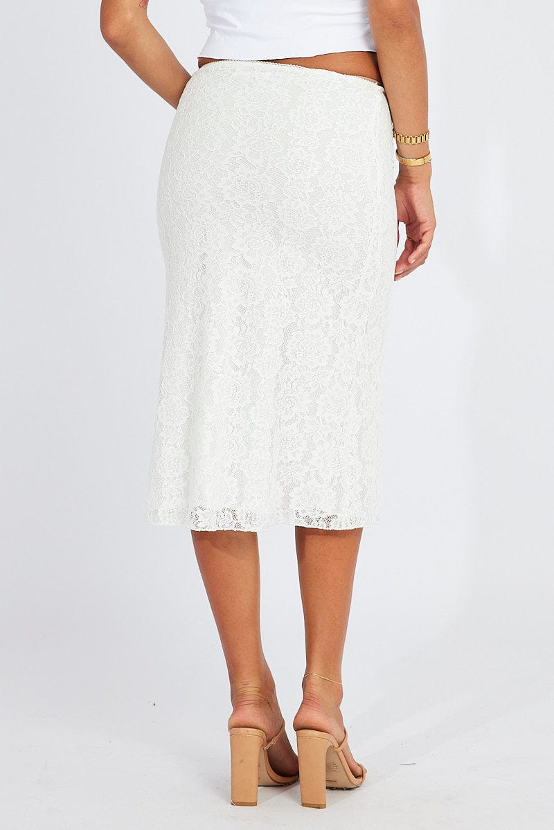White Lace Skirt High Rise