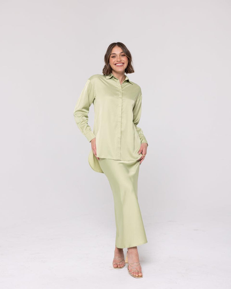 'Seville' Sage Green Satin Skirt