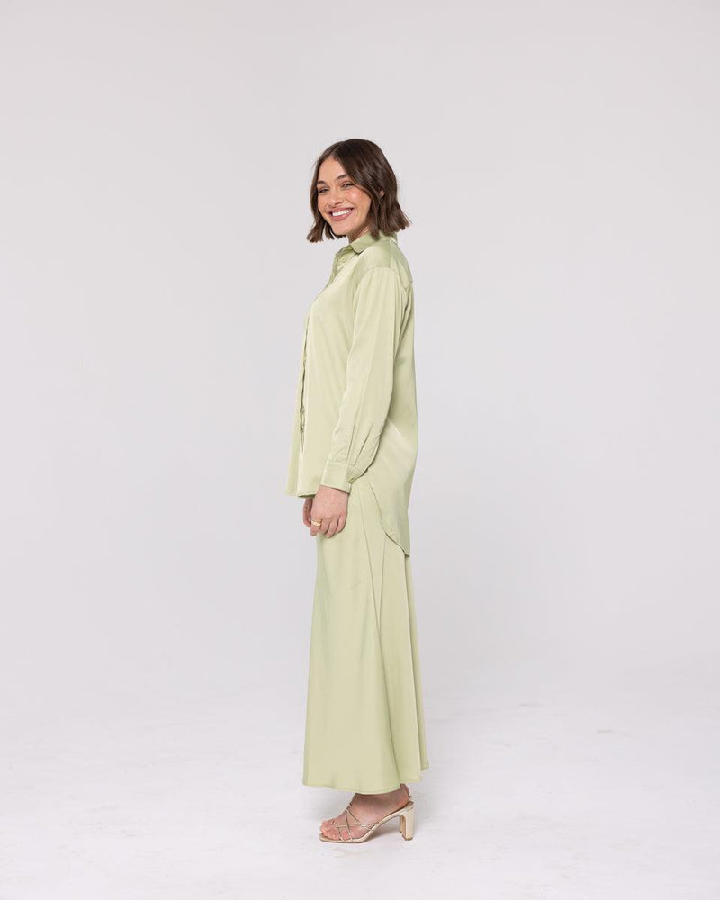 'Seville' Sage Green Satin Skirt