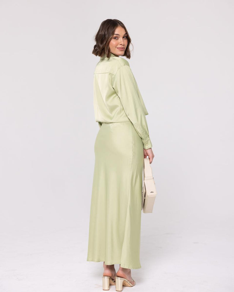 'Seville' Sage Green Satin Skirt
