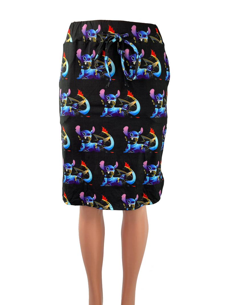 Stitch & Toothless Wearing Masks Weekend Skirt With Pockets