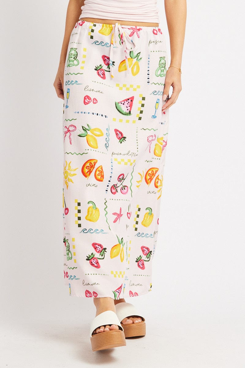 Pink Abstract Midaxi Skirt Relaxed Fit Elastic Waist