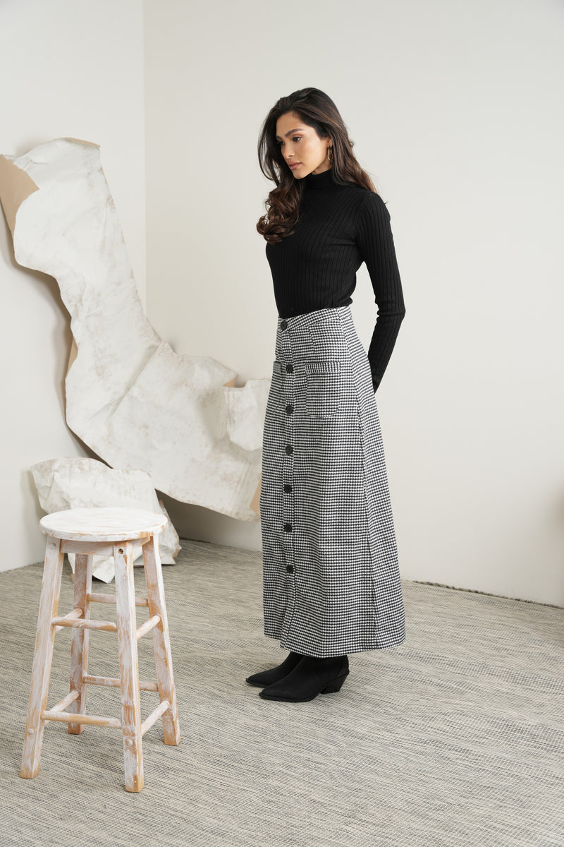 Plaid Button Skirt