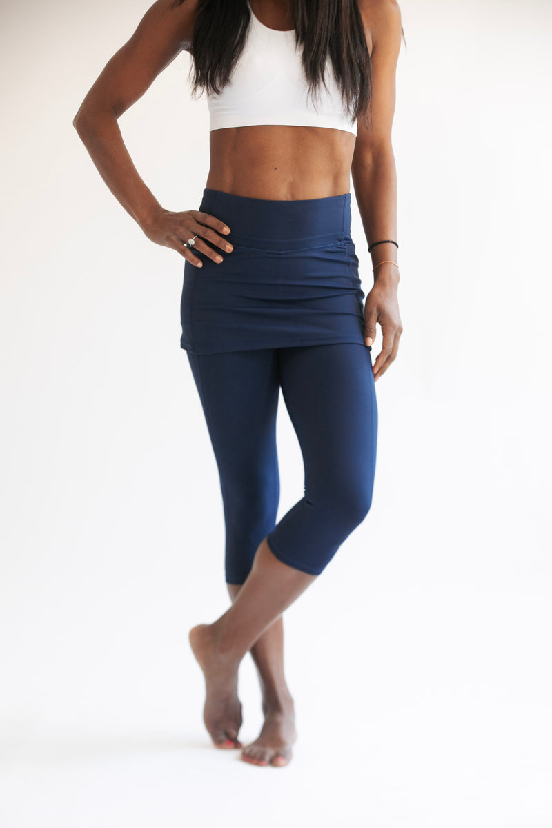 Blueberry Skirted Capris Leggings with Pockets