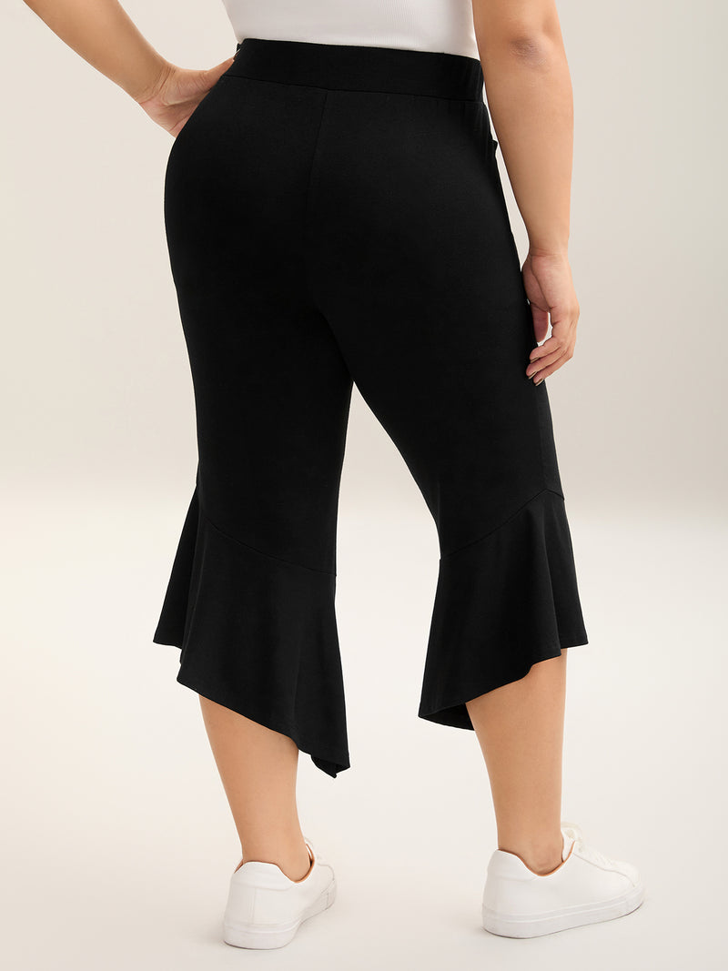 Stretchy Ruffled Hem Cropped Pants