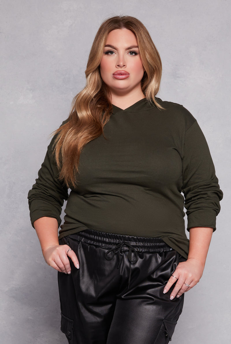 Plus Size Long Sleeve Hooded Top