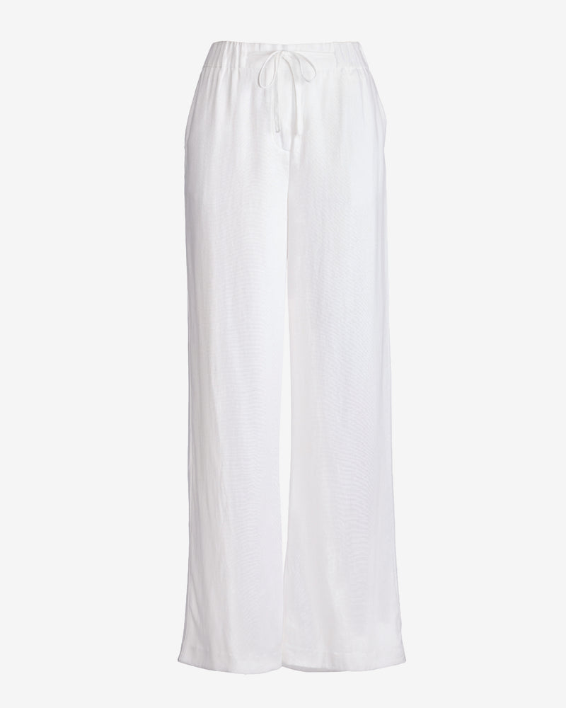 Malibu Wide Leg Drawstring Linen Pant White