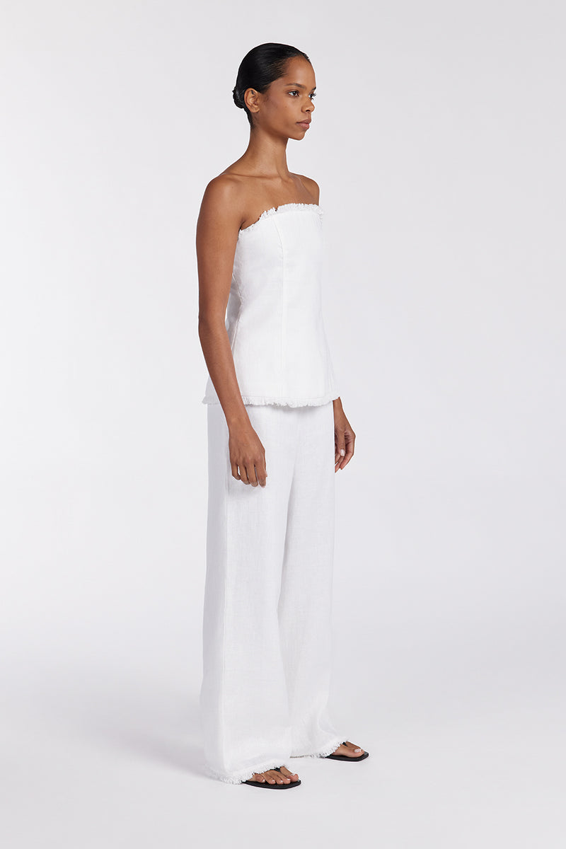 ZAHARA WHITE LINEN FRINGED PANT