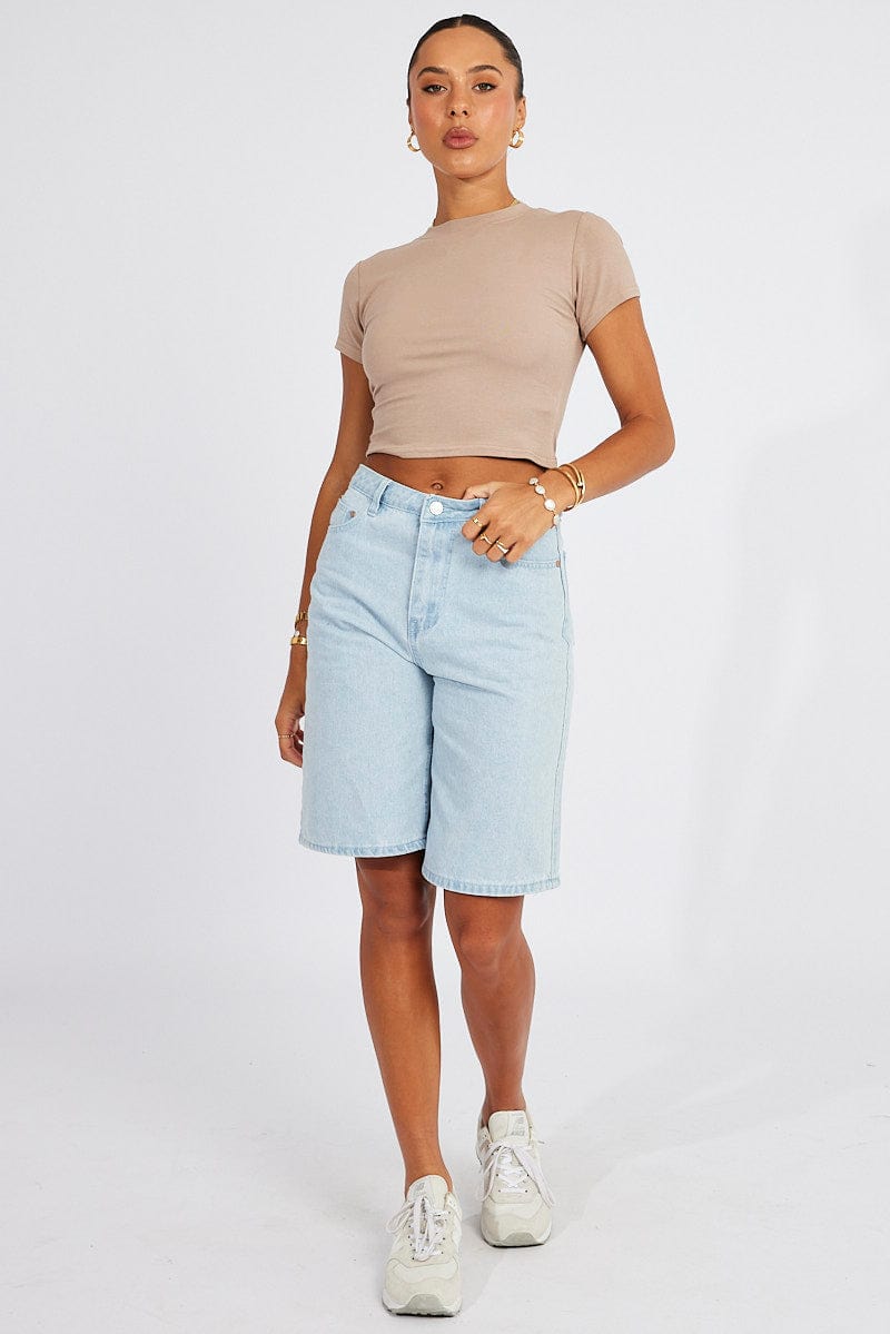 Brown T Shirt Short Sleeve Crew Neck