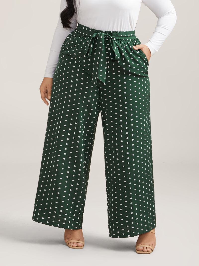 Polka Dots Tied Wide Leg Pants