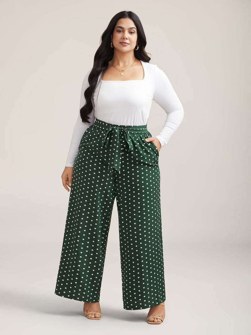 Polka Dots Tied Wide Leg Pants