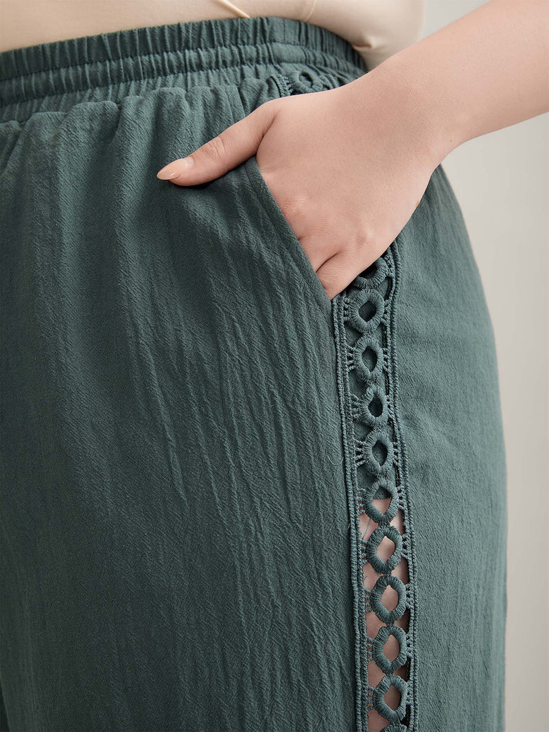 Cotton Side Lace Straight-Fit Plain Pants