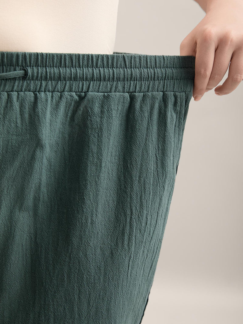 Cotton Side Lace Straight-Fit Plain Pants