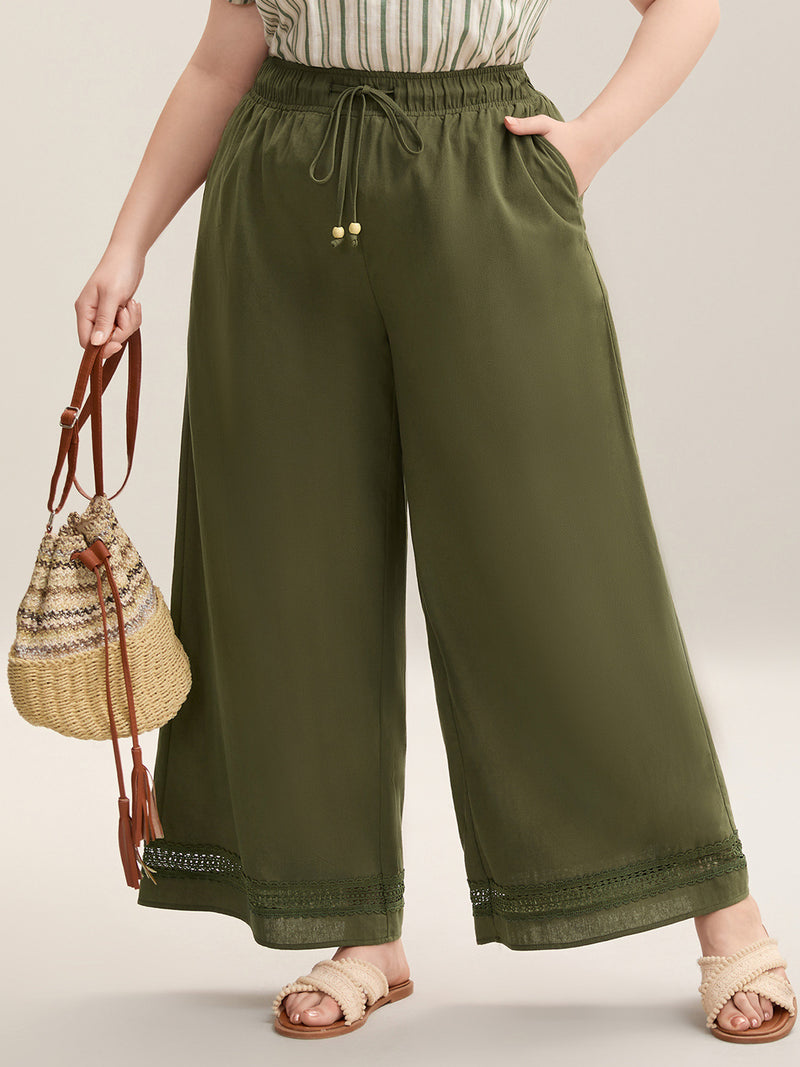 Drawstring Lace Detail Wide-Leg Pants