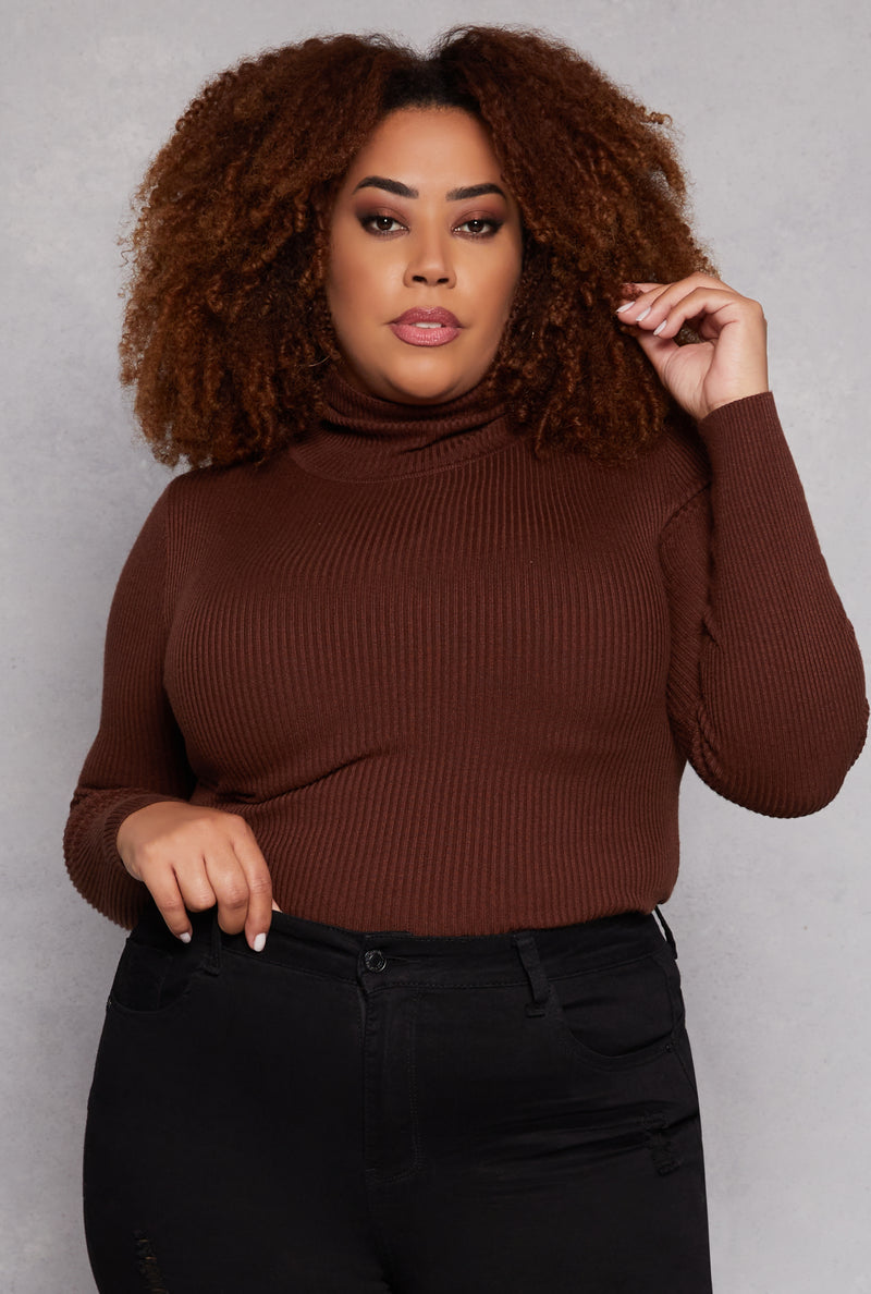 Plus Size Ribbed Long Sleeve Turtleneck Top