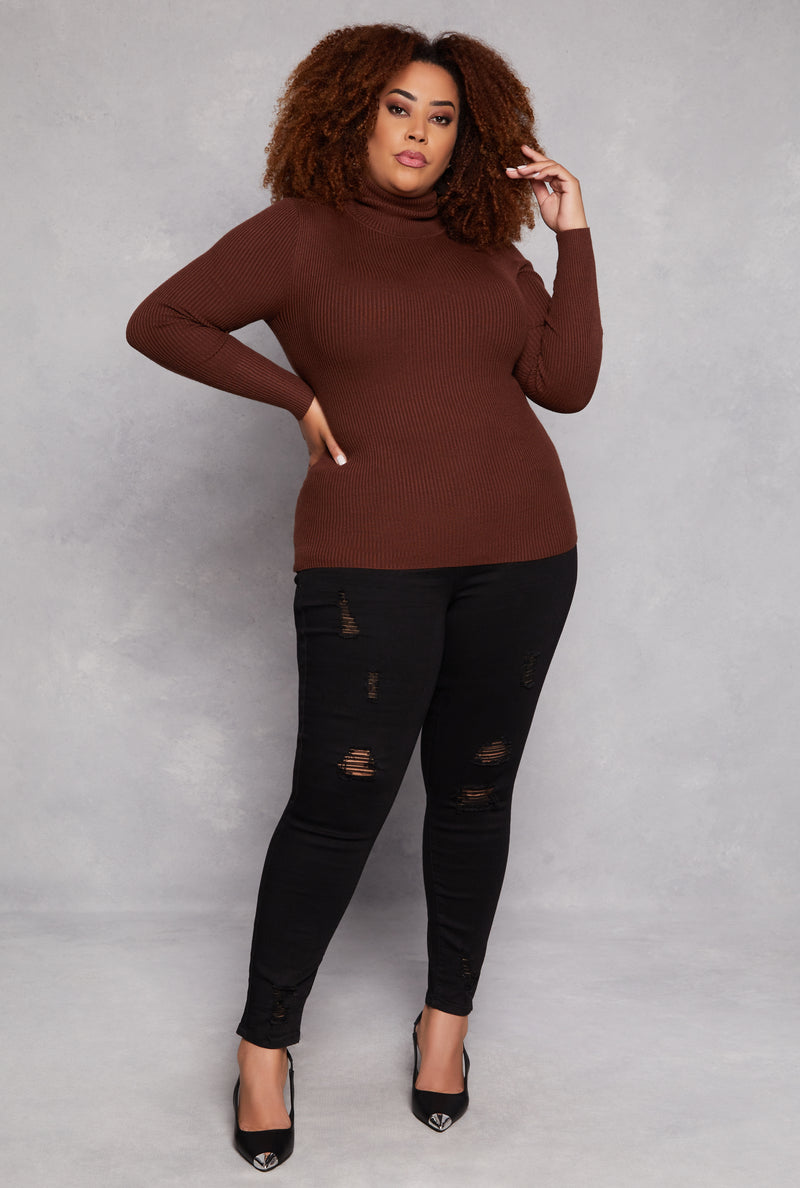 Plus Size Ribbed Long Sleeve Turtleneck Top