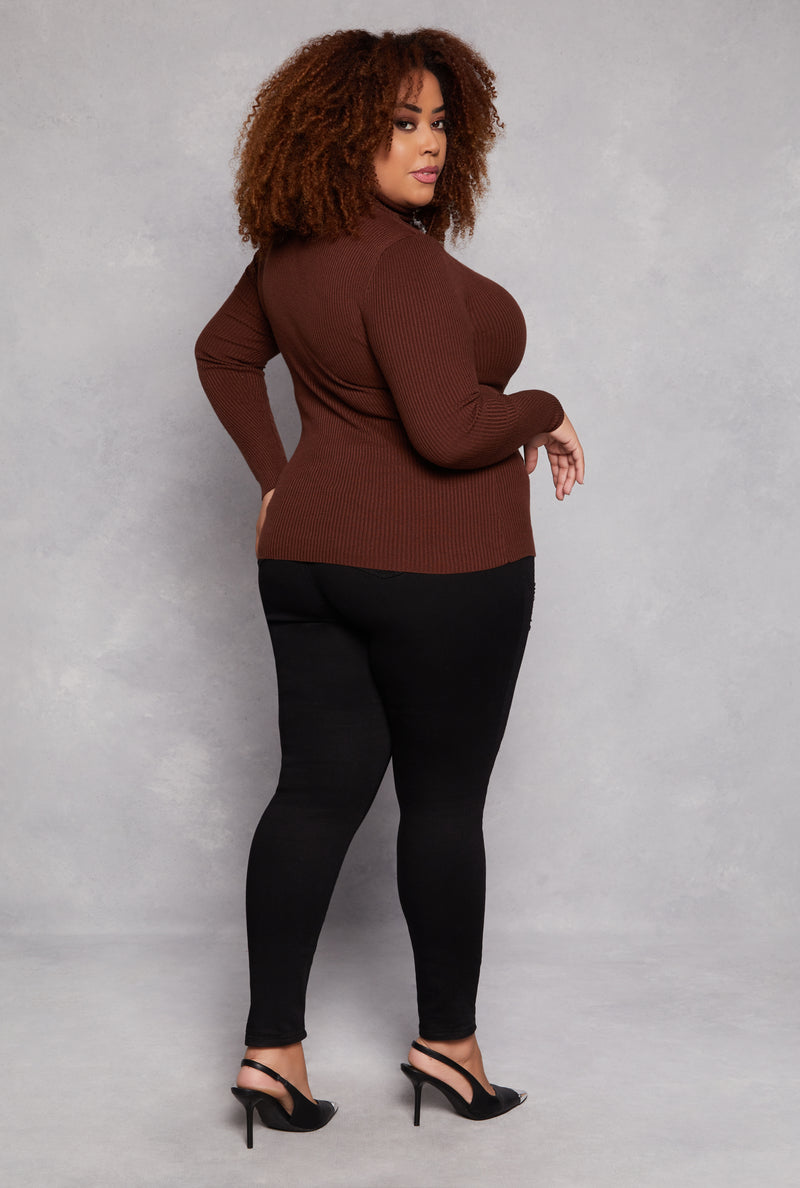 Plus Size Ribbed Long Sleeve Turtleneck Top