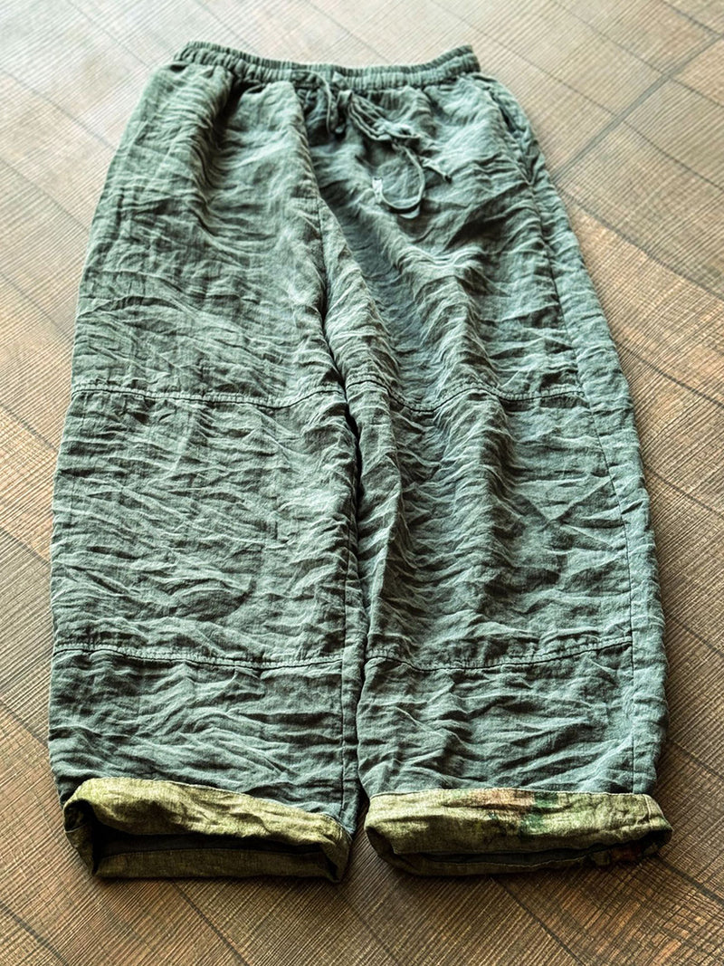 Women Vintage Spring Pure Color Wide-leg Linen Pants
