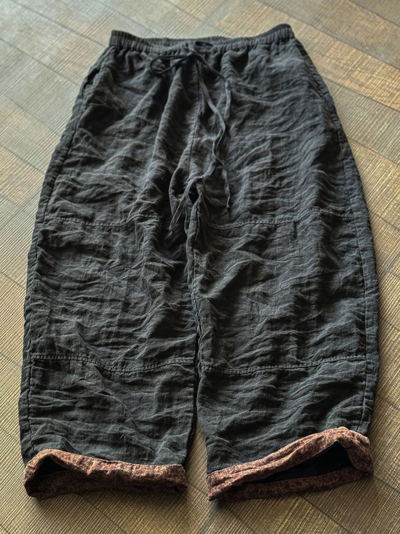 Women Vintage Spring Pure Color Wide-leg Linen Pants