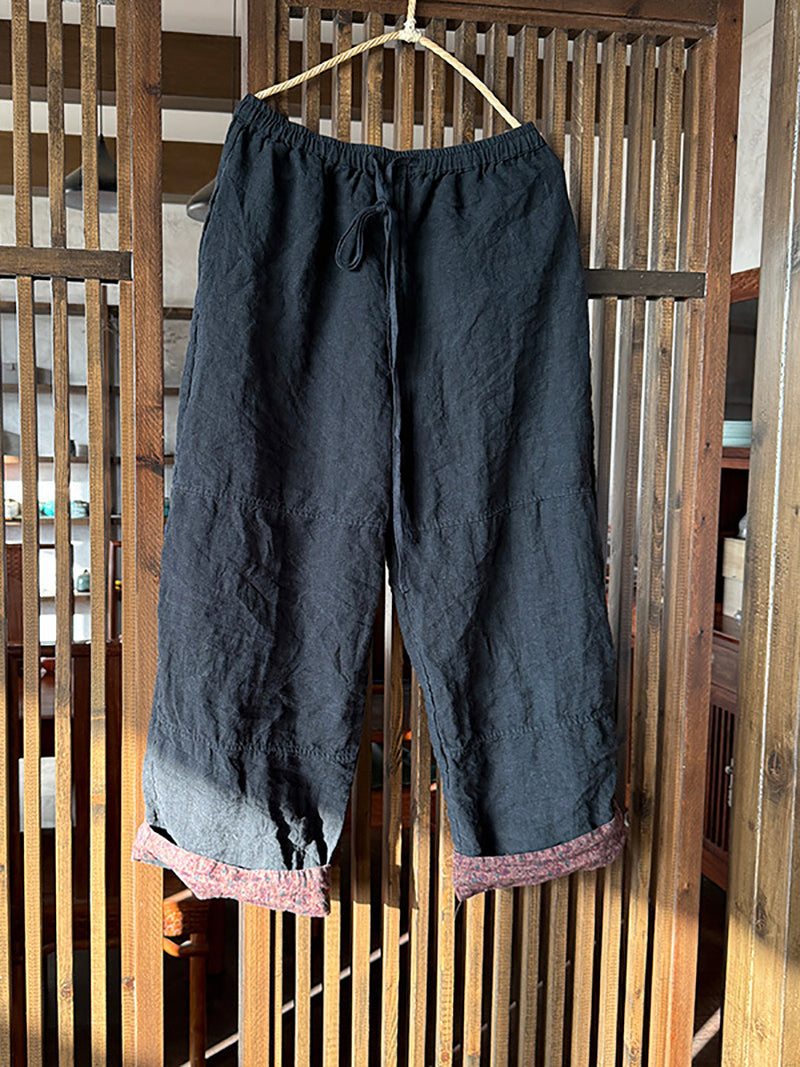 Women Vintage Spring Pure Color Wide-leg Linen Pants