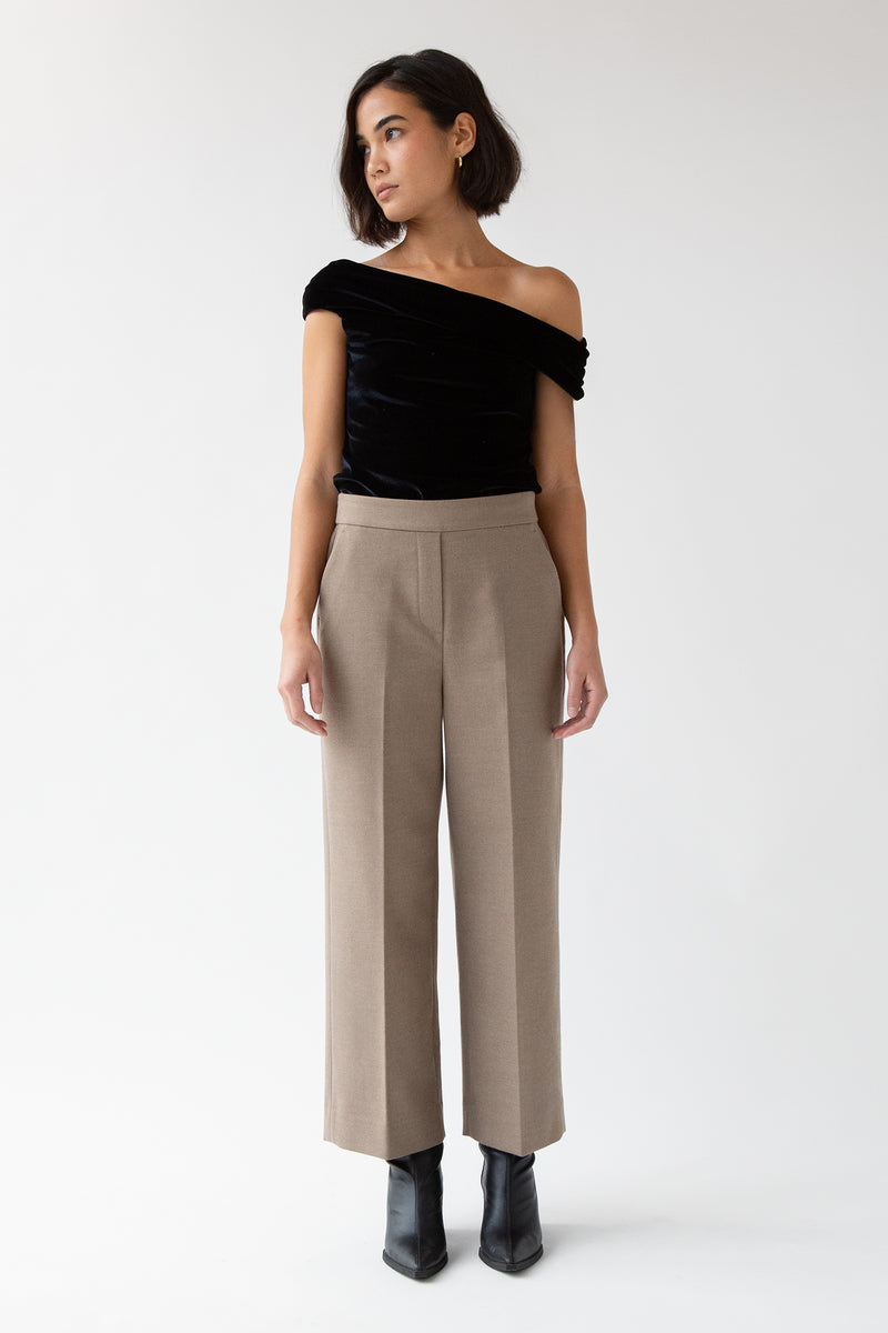 CROPPED HALF ELASTIC WAIST PANT