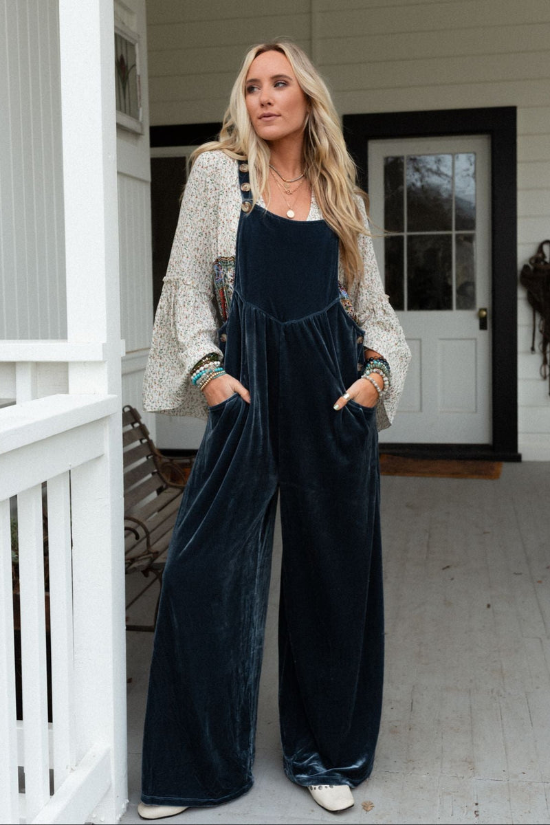 Beau Velvet Jumpsuit - Blue