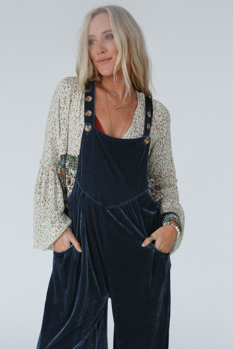 Beau Velvet Jumpsuit - Blue