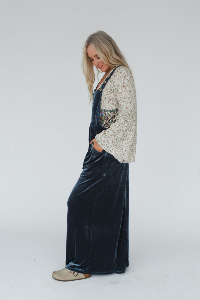 Beau Velvet Jumpsuit - Blue