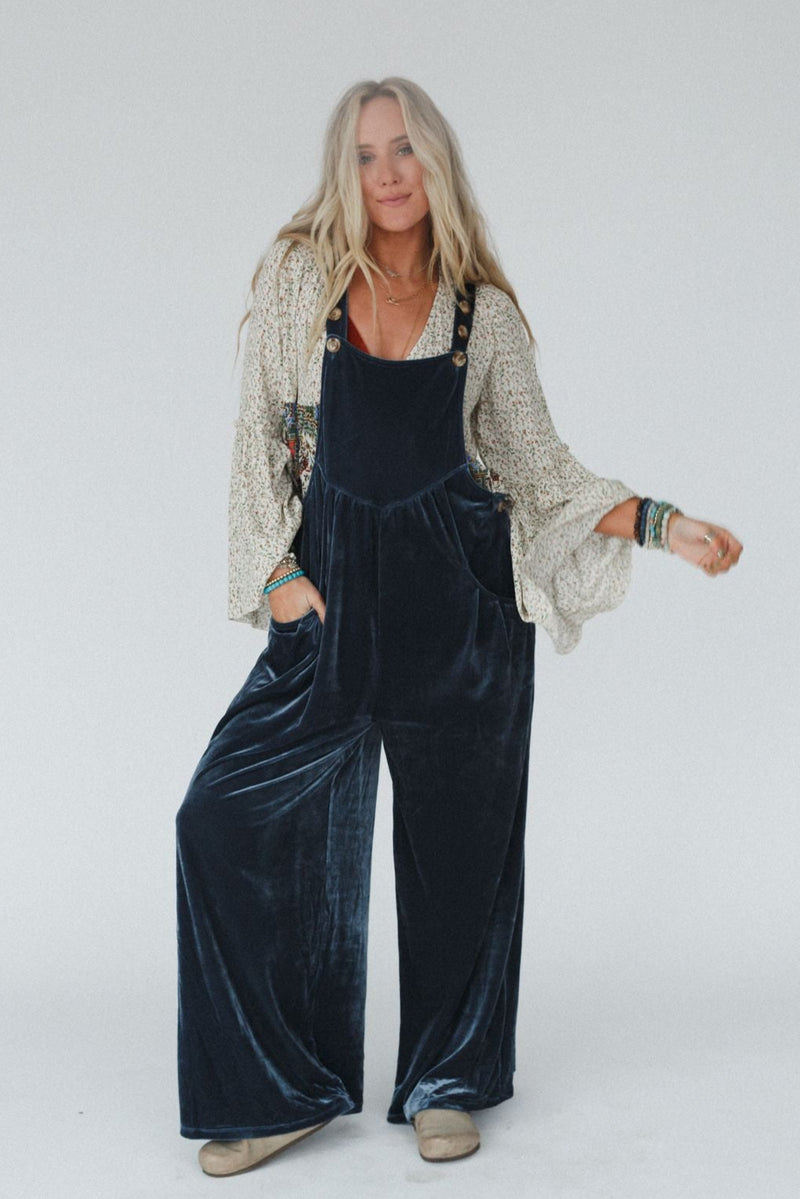 Beau Velvet Jumpsuit - Blue