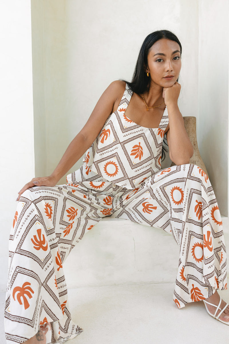 Savita Beige Rust Tropical Jumpsuit