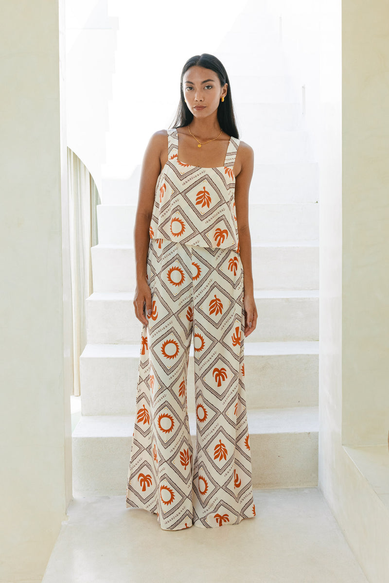 Savita Beige Rust Tropical Jumpsuit