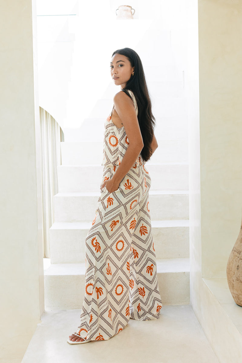 Savita Beige Rust Tropical Jumpsuit