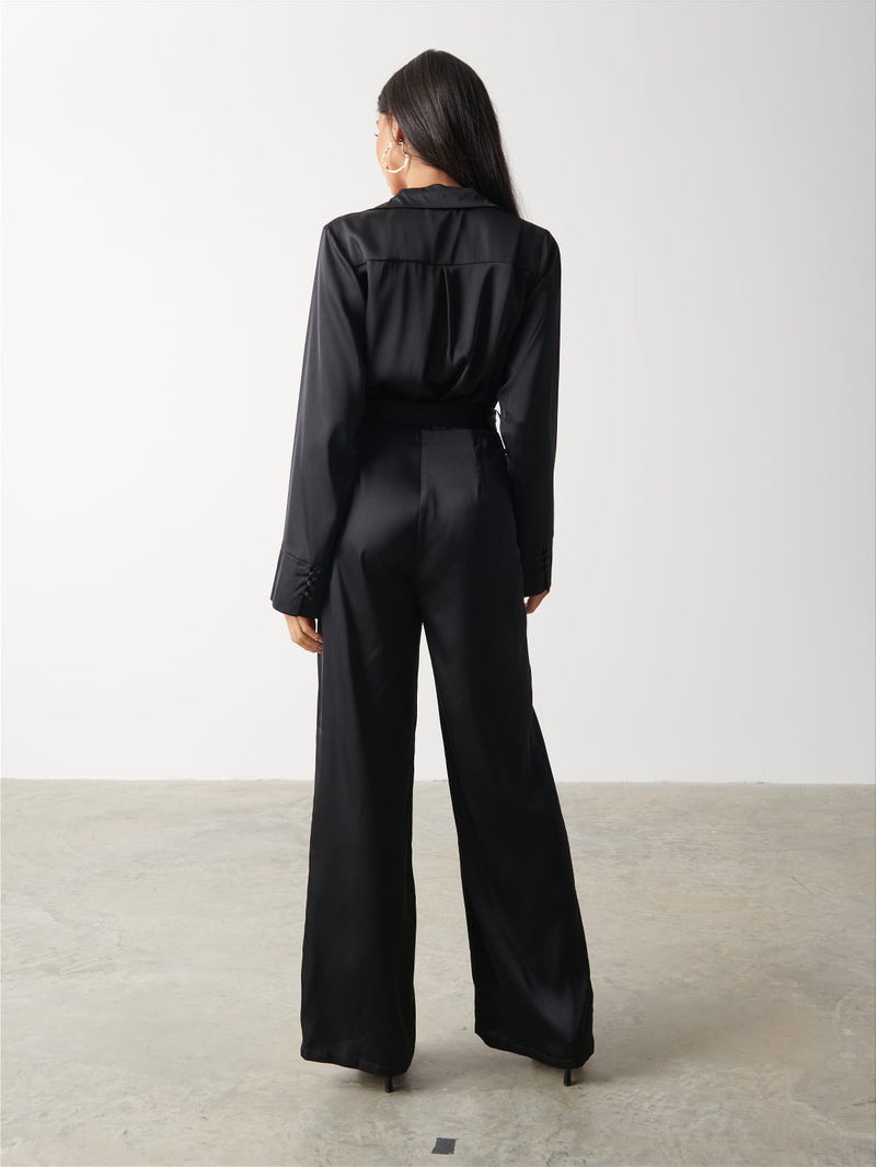 Carmen Satin Jumpsuit - Black
