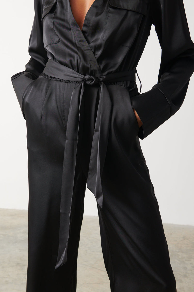 Carmen Satin Jumpsuit - Black