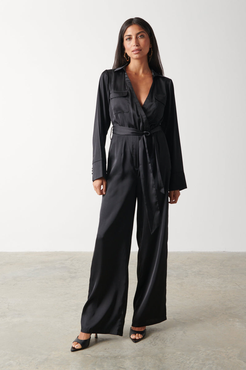Carmen Satin Jumpsuit - Black