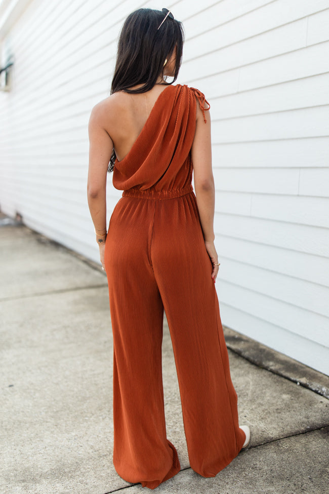 Sent From Above Rust One Shoulder Plisse Jumpsuit FINAL SALE